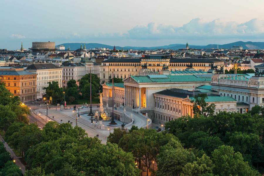 View of the Ringstrasse with Parliament and Palais Epstein